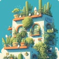 Vibrant Cactus Tower - Creative Garden Living Royalty Free Stock Photo