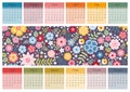 Vibrant calendar for 2019 year. Vector template with ditsy floral pattern with cute colorful flowers.