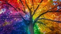 Vibrant Canopy: Rainbow-Colored Leaves Adorn Majestic Tree Royalty Free Stock Photo