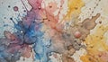 A vibrant canvas displaying diagonal strokes of rainbow colors with scattered paint specks throughout