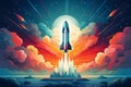 Sleek Rocket Ship Soaring Through Colorful Skies Royalty Free Stock Photo