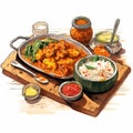 Hand Drawn Indian Chicken Curry Plate Illustration For Sale