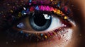 A close up of a person& x27;s eye with colorful makeup