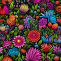 Vibrant and captivating floral seamless pattern adorned with a stunning array of colors