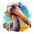 Cool Pelican With Sunglasses - Vector Illustration