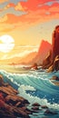 Stunning 2d Game Art: Beach With Cliffs And Detailed Backgrounds