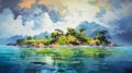 Vibrant Digital Island Painting With Multicolored Landscapes
