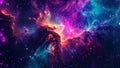 A vibrant and captivating scene displaying a multitude of stars and clouds in a colorful space, Psychedelic space scene with a