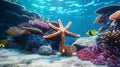 Vibrant Coral Reef And Starfish In Hyper-realistic 3d Rendered Image