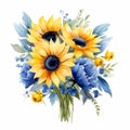 Accurate And Detailed Watercolor Sunflower Bouquet Clipart