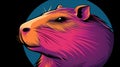 Vibrant capybara art crafted from tiny dots, set against a striking dark backdrop, creating a whimsical visual delight