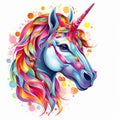 Vibrant Caricature Of A Colorful Unicorn Head With White Spots