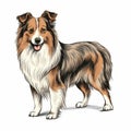 Vibrant Caricature Portrait Of Collie Dog On White Background