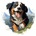 Vibrant Caricatures: A Colorful Swiss Style Portrait Of A Running Dog