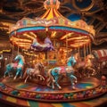 A vibrant carnival carousel made entirely of candy, with sugar-spun horses and edible ticket booths1