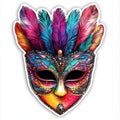 Vibrant carnival mask adorned with colorful feathers Royalty Free Stock Photo