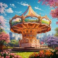 Vibrant Carousel with Blooming Spring Flowers