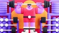 Vibrant cartoon bodybuilder lifting weights in colorful gym setting Royalty Free Stock Photo
