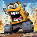 Vibrant Cartoon Bulldozer Driving With Detailed Comic Book Art
