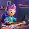 Cartoon Boy Immersed in Digital World, Gaming and Coding Royalty Free Stock Photo