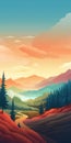 Colorful Vector Illustration Of A Sunset With Mountains