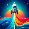Vibrant cartoon rocket launching , GenerativeAI
