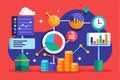 A vibrant cartoon showcases data points, charts, and graphs, illustrating analytics and customizable elements in a lively, Royalty Free Stock Photo