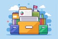 A vibrant cartoon shows a customizable filing system with colorful folders and documents stacked efficiently Filing system Royalty Free Stock Photo