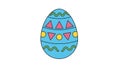 Cartoon style Easter egg with cheerful face and colorful geometric patterns on a light blue background Royalty Free Stock Photo