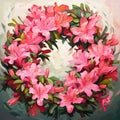 Vibrant Cartoon-style Painting Of A Pink Lily Wreath