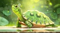 Adorable Green Turtle by the Pond in Sunlight Royalty Free Stock Photo