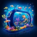 Vibrant Cartoon Underwater Adventure in a Photobooth Setting