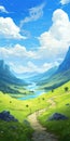 Romantic Anime Art: Mountains, Clouds, And Riverscapes