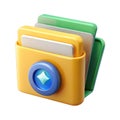 Stylized 3d icon of a yellow folder with blue button and green tabs Royalty Free Stock Photo