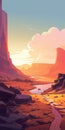 Vibrant Cartoonish Desert Landscape At Sunset
