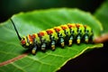 a vibrant caterpillar crawling on a leaf