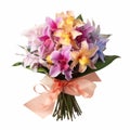 Vibrant Cattleya Orchid Bouquet With Pink Ribbon - Organic And Expansive