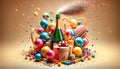 Vibrant Celebration with Champagne and Balloons