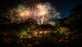 Vibrant celebration ignites the night with multi colored fireworks exploding generated by AI Royalty Free Stock Photo