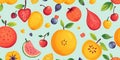 Vibrant CelShaded Fruit Pattern A Whimsical Digital Artwork Featuring Tropical Plants and Nutrients Royalty Free Stock Photo