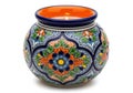 Vibrant ceramic pot with intricate floral and geometric patterns for decorative use Royalty Free Stock Photo