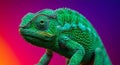 Vibrant chameleon against colorful gradient background