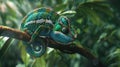 A vibrant chameleon perched on a branch, suitable for nature themes