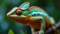 Vibrant chameleon scales with mesmerizing eyes blending into foliage Royalty Free Stock Photo