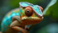 Vibrant chameleon scales with mesmerizing eyes blending into foliage Royalty Free Stock Photo
