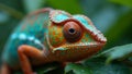 Vibrant chameleon scales with mesmerizing eyes blending into foliage Royalty Free Stock Photo