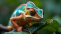 Vibrant chameleon scales with mesmerizing eyes blending into foliage Royalty Free Stock Photo