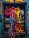 Vibrant Chaos of Tangled Network Cables in a Server Cabinet Royalty Free Stock Photo