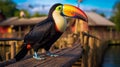 Vibrant Photorealistic Rendering Of A Toucan On A Bridge
