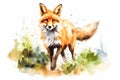 Vibrant and charming watercolor rendition of a fox